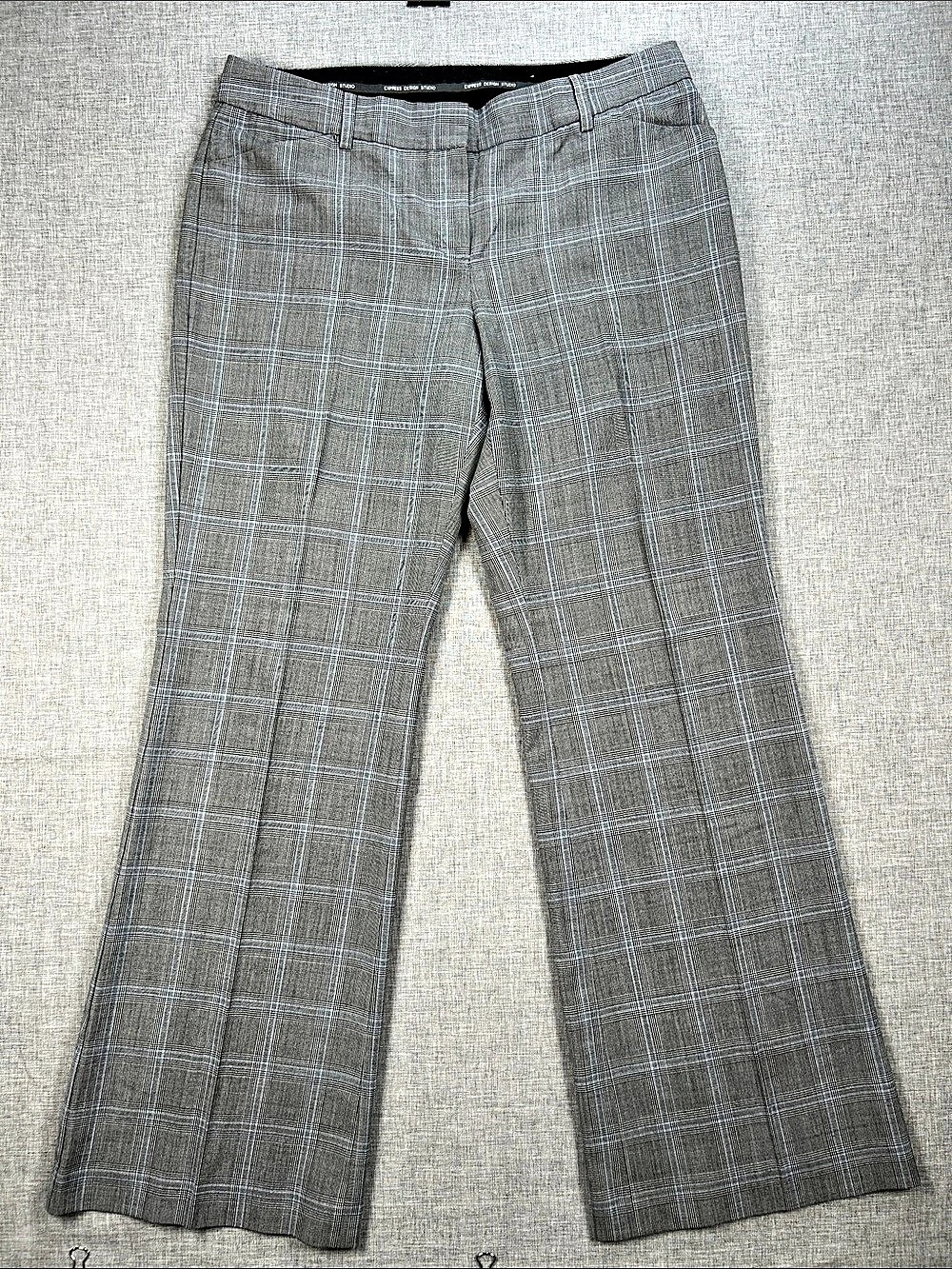 Express Editor Plaid Bootcut Dress Pants Gray Blue Women's 12